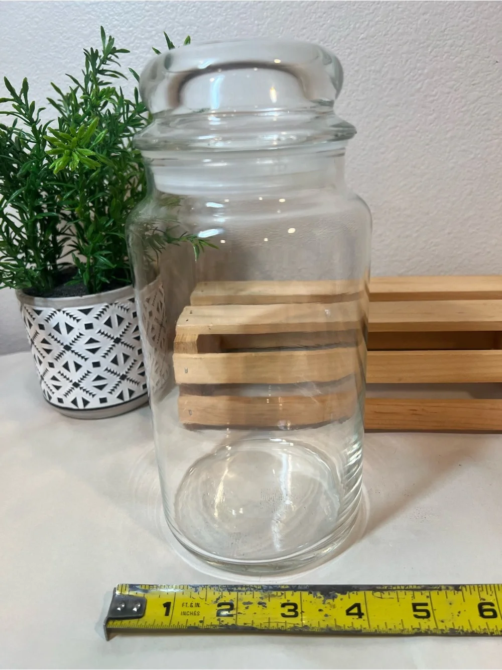 (2) Clear Glass Apothecary Jar Canister w Domed Lid Stopper | EUC* | 8” H